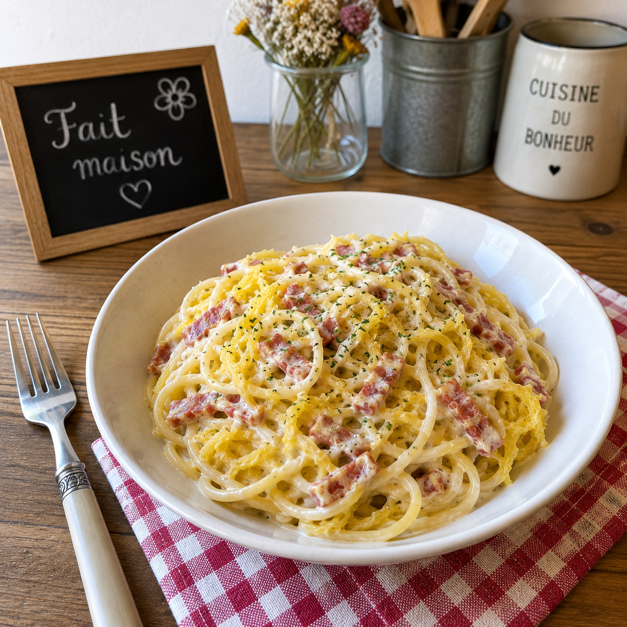 Spaghetti & courge spaghetti façon carbonara